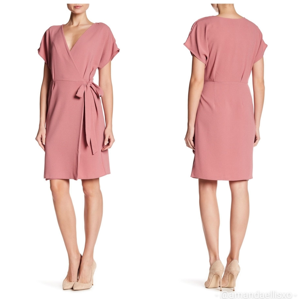 Bobeau Short Sleeve Crepe Wrap Dress Mauve